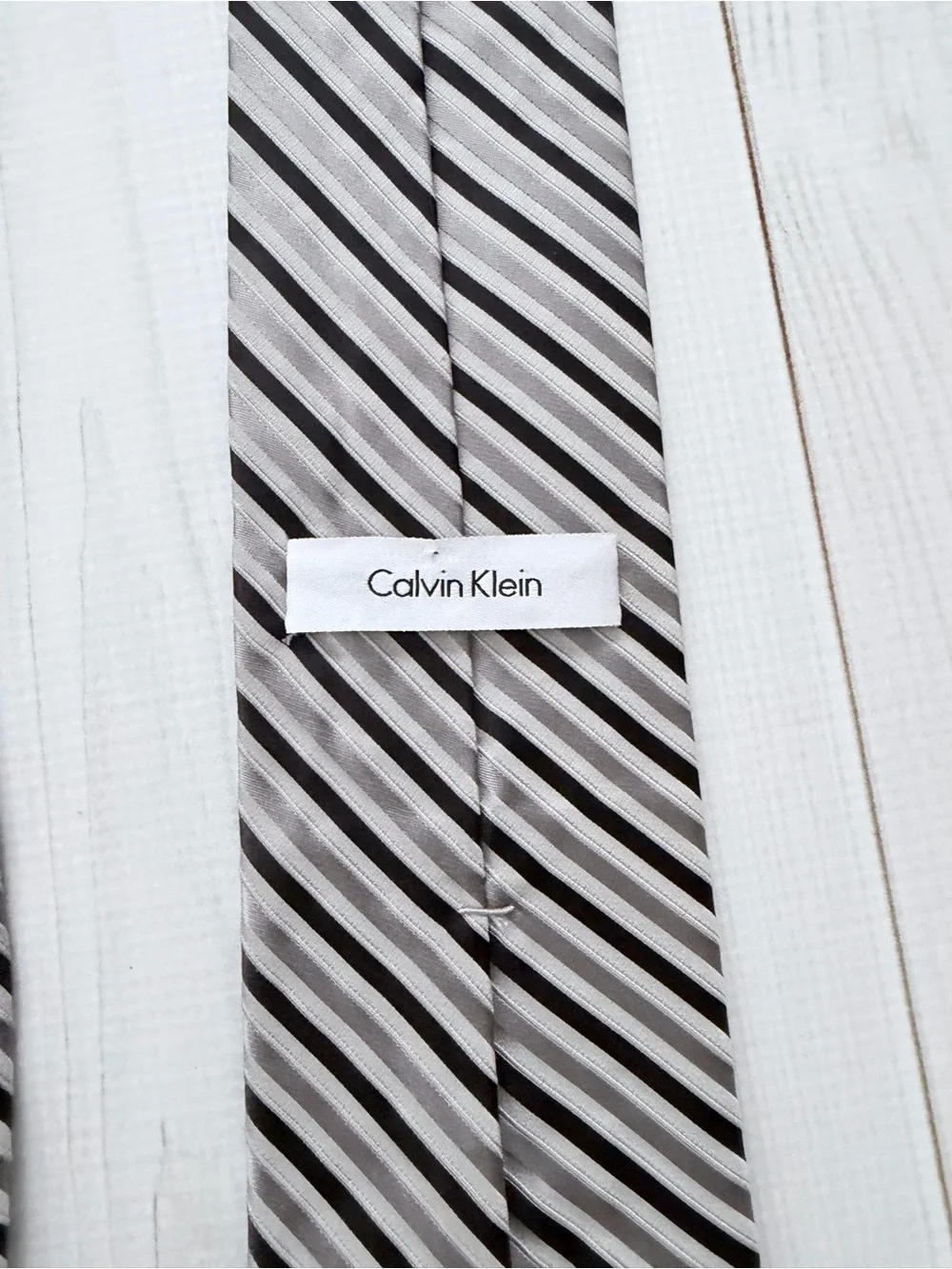 Calvin Klein Black and White Striped Tie